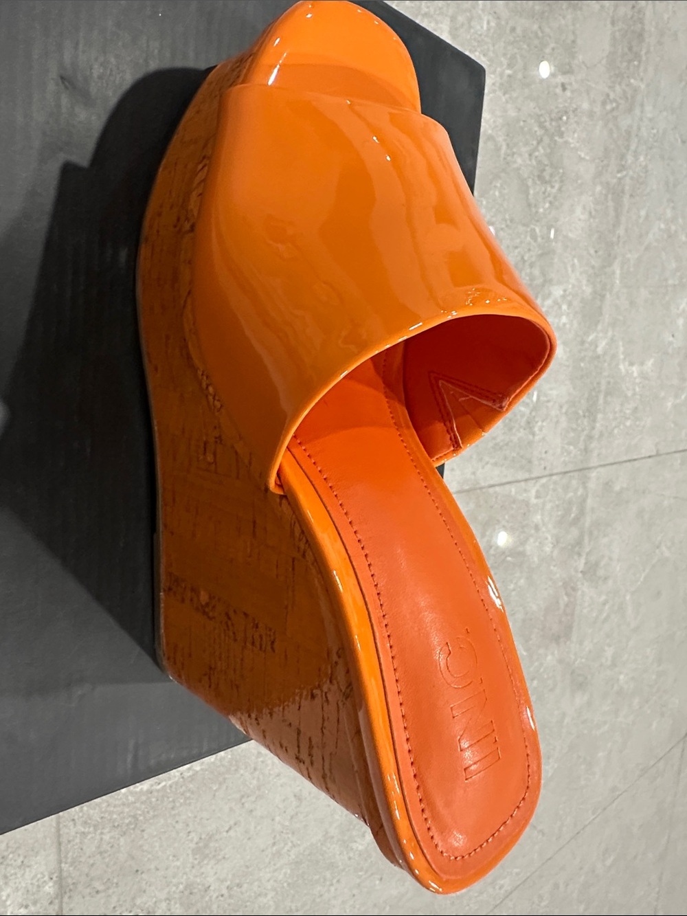 INC International Concepts Patent Orange Platform Wedge Mule